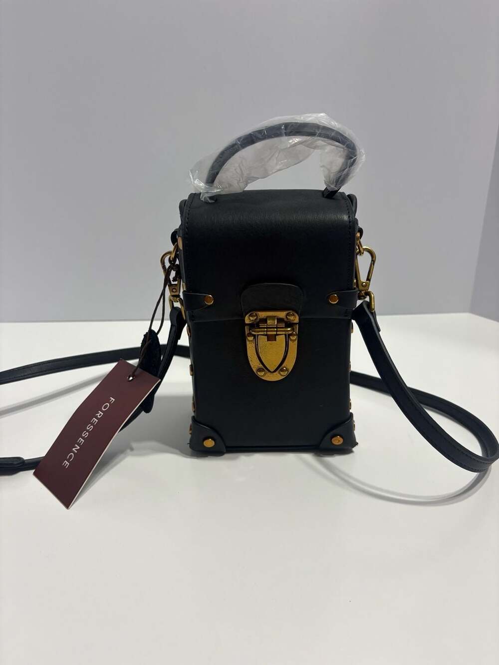 Foressence Black Studded Hard-Sided Mini Box Crossbody Bag
